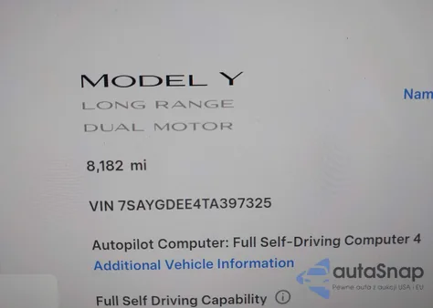 2026 Tesla Model Y Long Range Dual Motor All-Wheel Drive/Long Range Launch Series из США, поврежденный, VIN 7SAYGDEE4TA397325